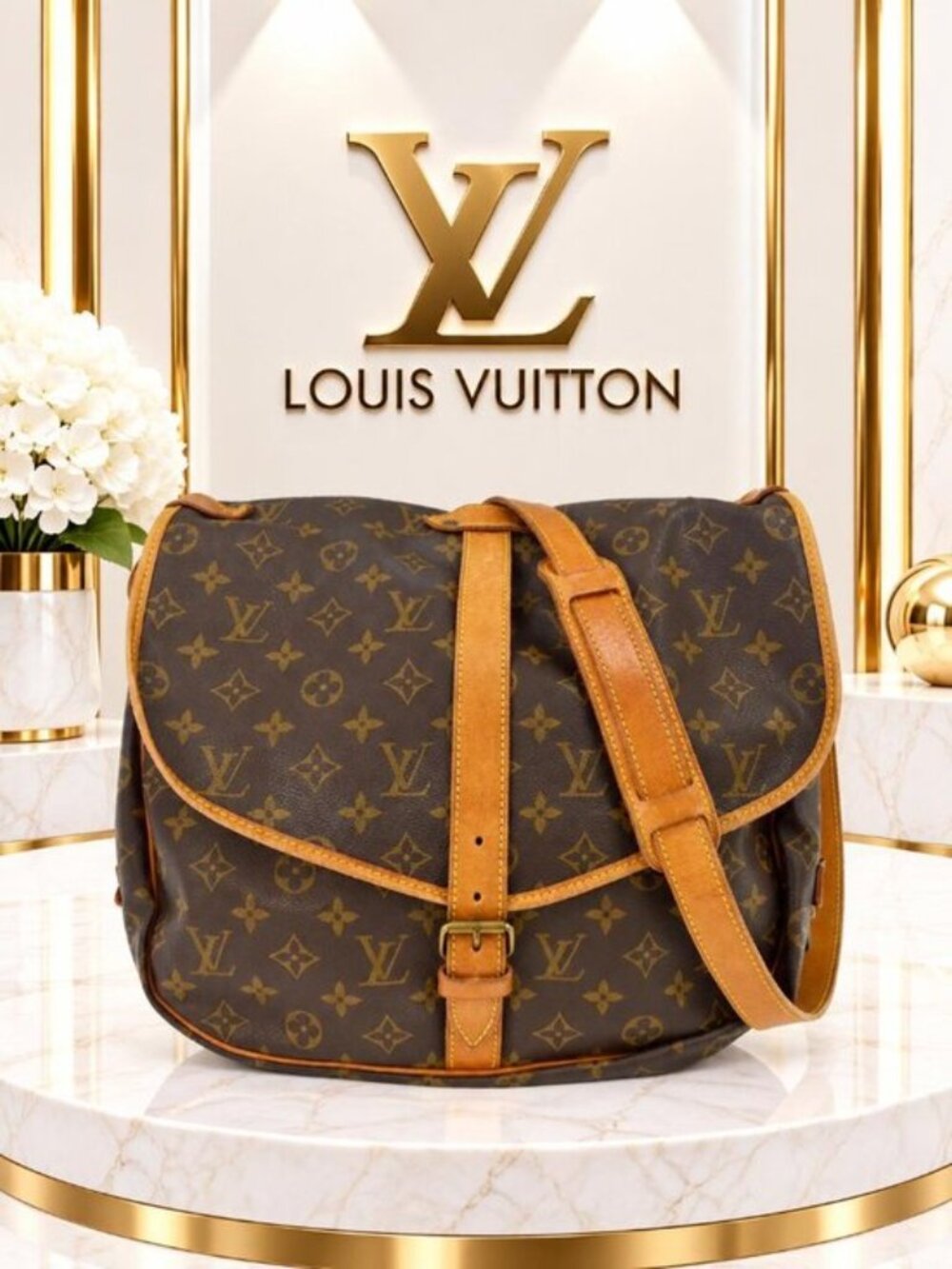 Authentic Louis Vuitton Saumur 35 Monogram Canvas Vintage Messenger Bag